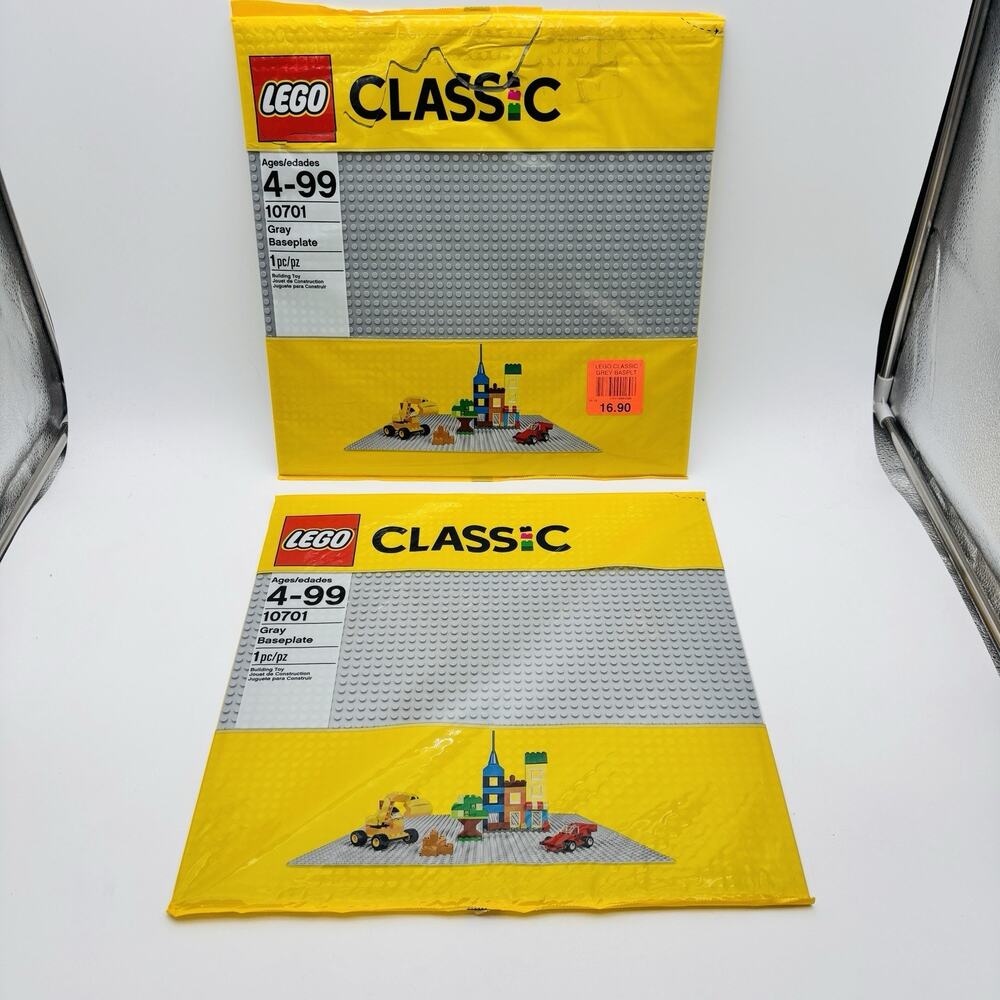 PAIR of Lego Classic 10701 - Gray Baseplate - 15”X 15” Stud - New Sealed